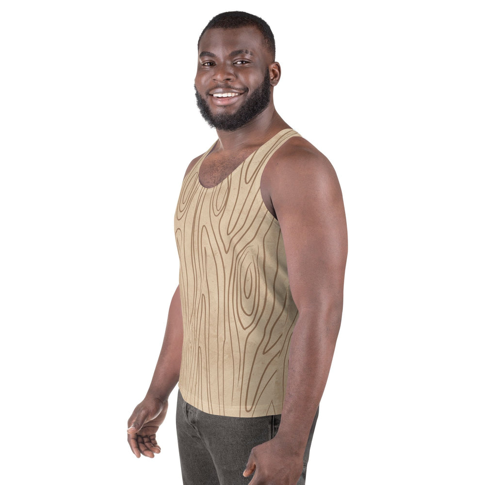 Mens Stretch Fit Tank Top Beige And Brown Tree Sketch Line Art
