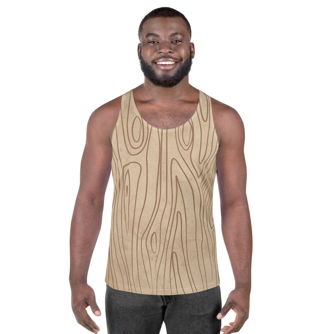 Mens Stretch Fit Tank Top Beige And Brown Tree Sketch Line Art