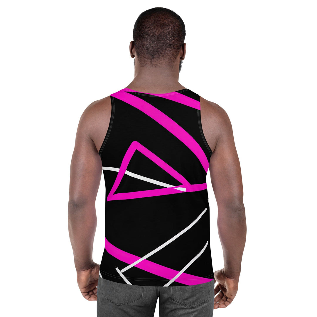 Mens Stretch Fit Tank Top Black And Pink Pattern 2