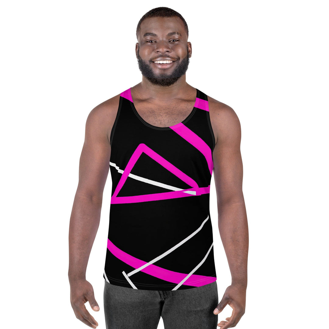 Mens Stretch Fit Tank Top Black And Pink Pattern 2