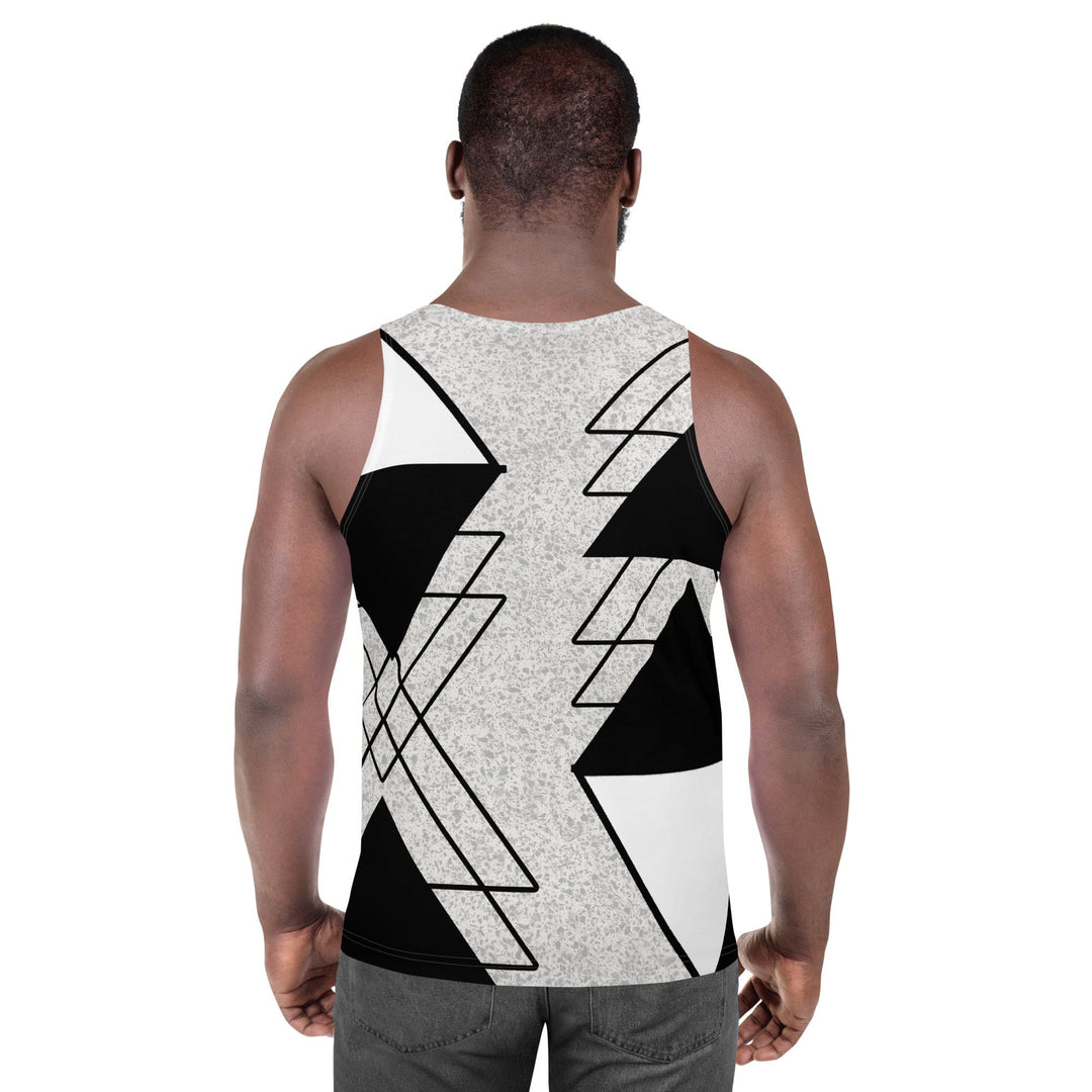 Mens Stretch Fit Tank Top Black And White Ash Grey Triangular