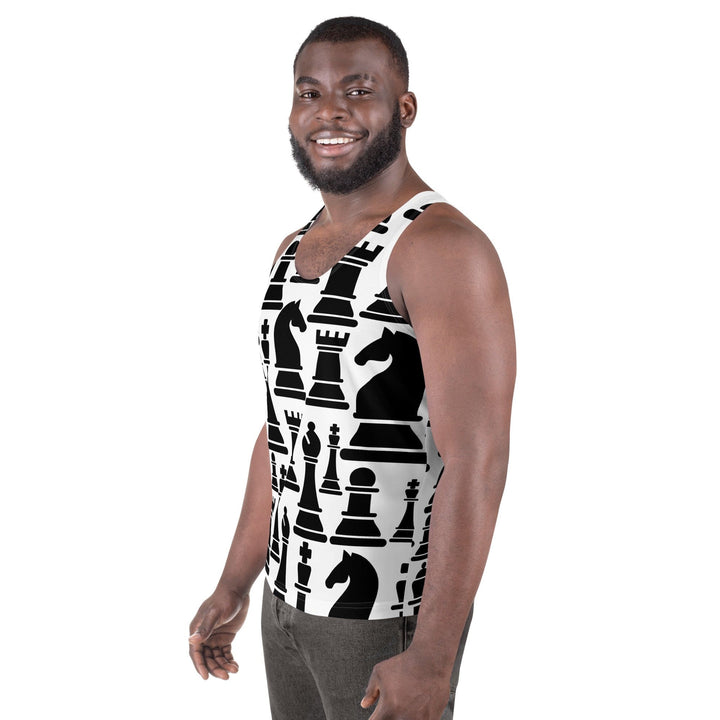 Mens Stretch Fit Tank Top Black And White Chess Print