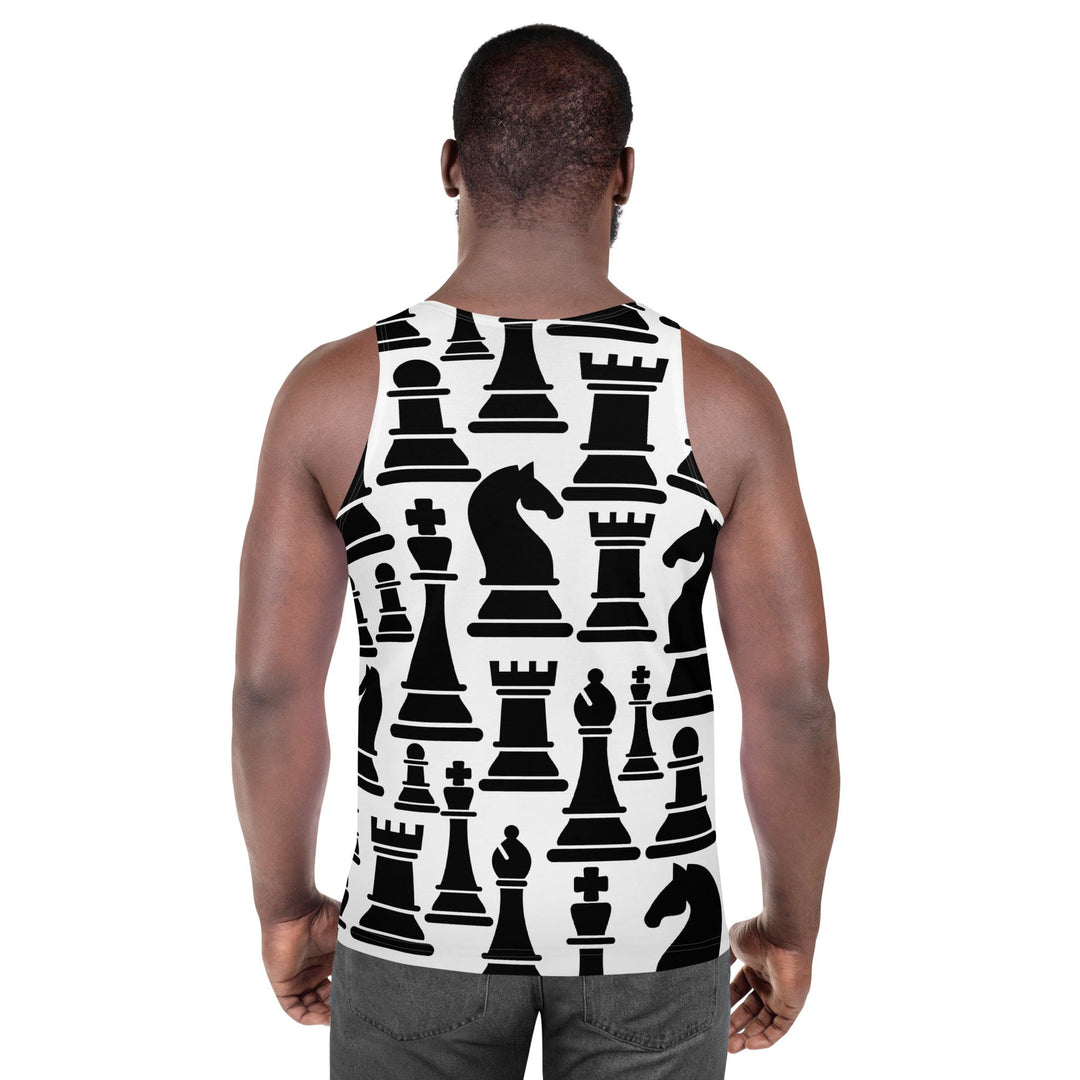 Mens Stretch Fit Tank Top Black And White Chess Print
