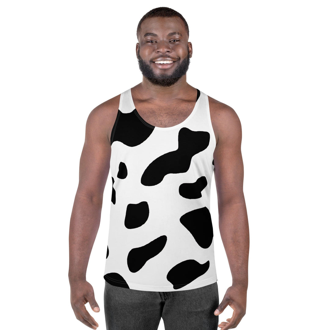 Mens Stretch Fit Tank Top Black And White Cow Print