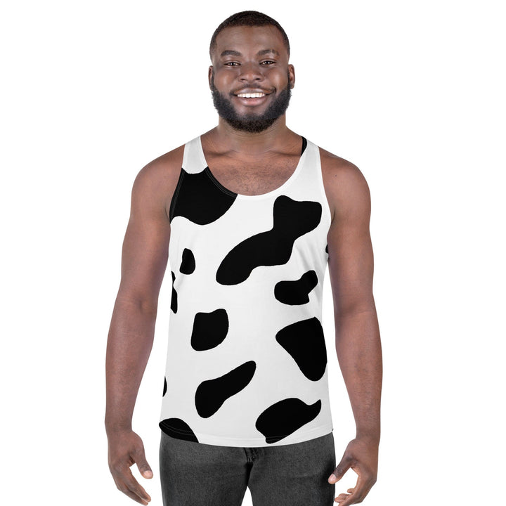 Mens Stretch Fit Tank Top Black White Cow Print - Mens | Tank Tops | AOP