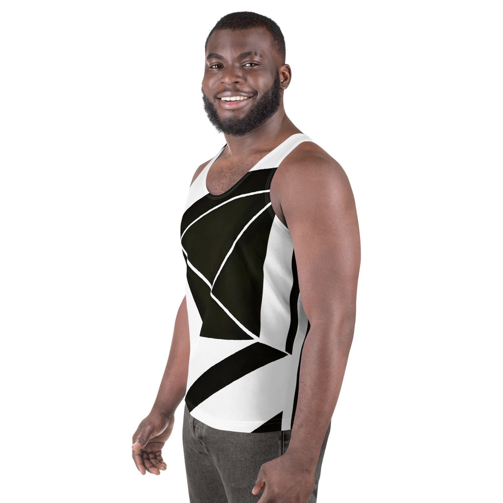 Mens Stretch Fit Tank Top Black And White Geometric Pattern