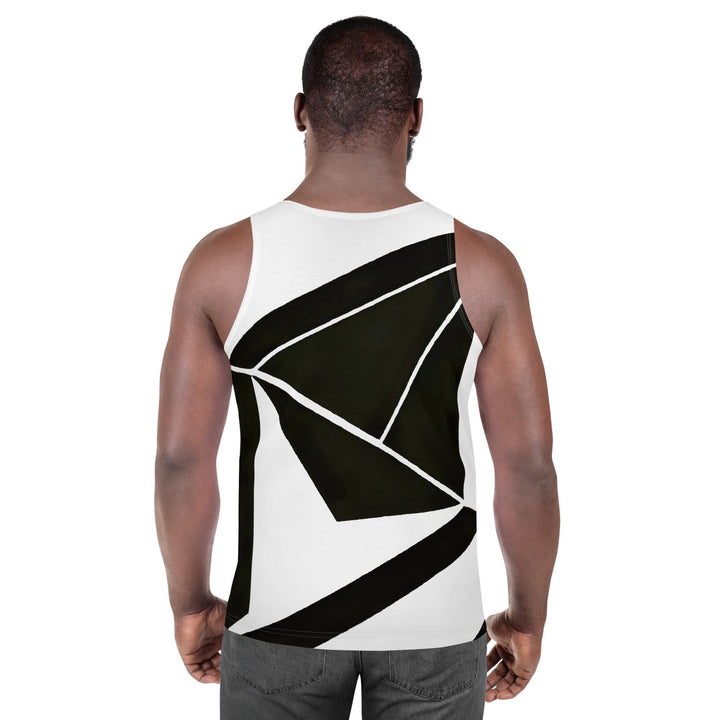 Mens Stretch Fit Tank Top Black And White Geometric Pattern