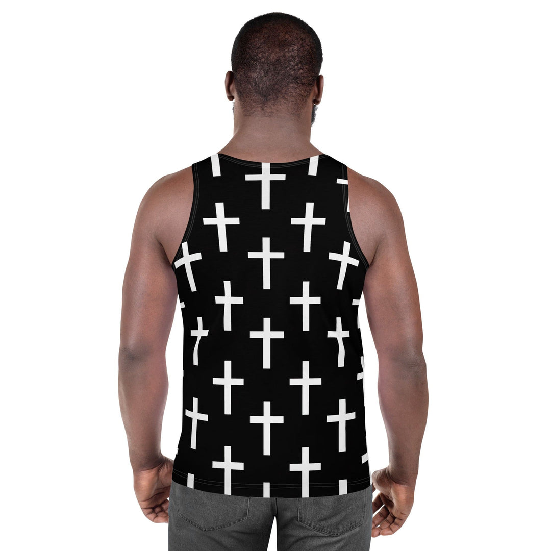 Mens Stretch Fit Tank Top Black White Cross Print - Mens | Tank Tops | AOP