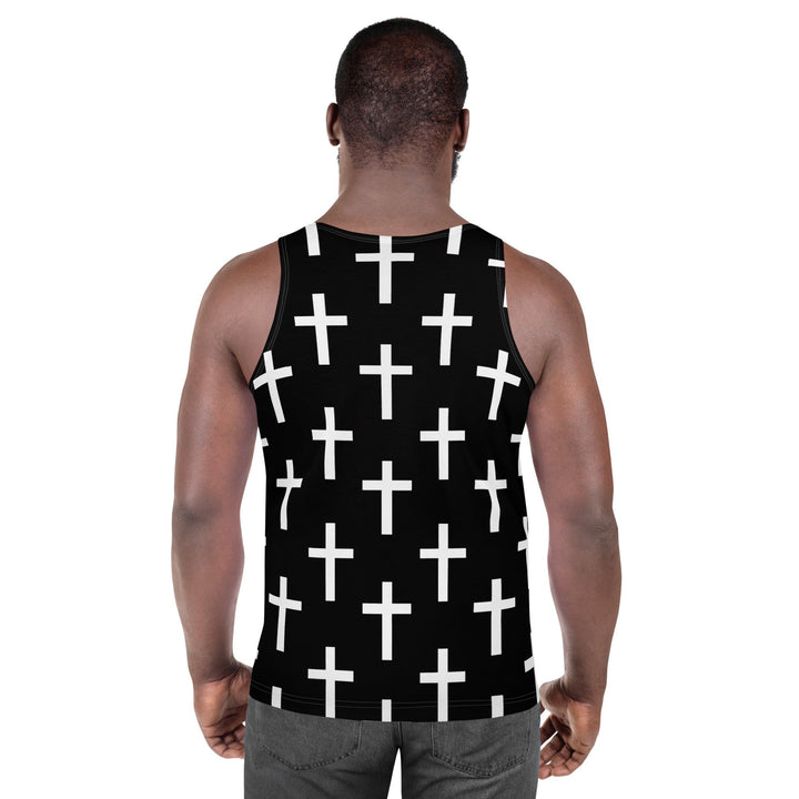 Mens Stretch Fit Tank Top Black White Cross Print - Mens | Tank Tops | AOP