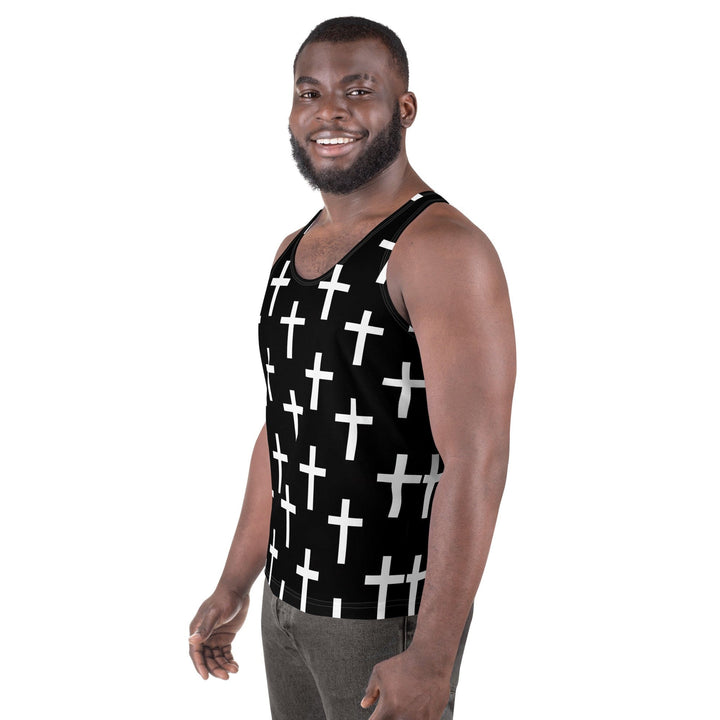 Mens Stretch Fit Tank Top Black White Cross Print - Mens | Tank Tops | AOP