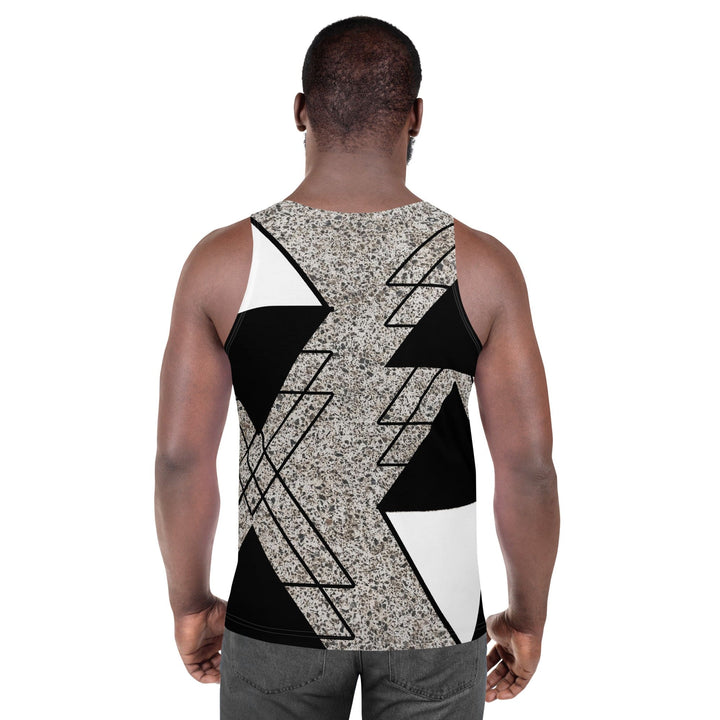 Mens Stretch Fit Tank Top Black And White Triangular Colorblock