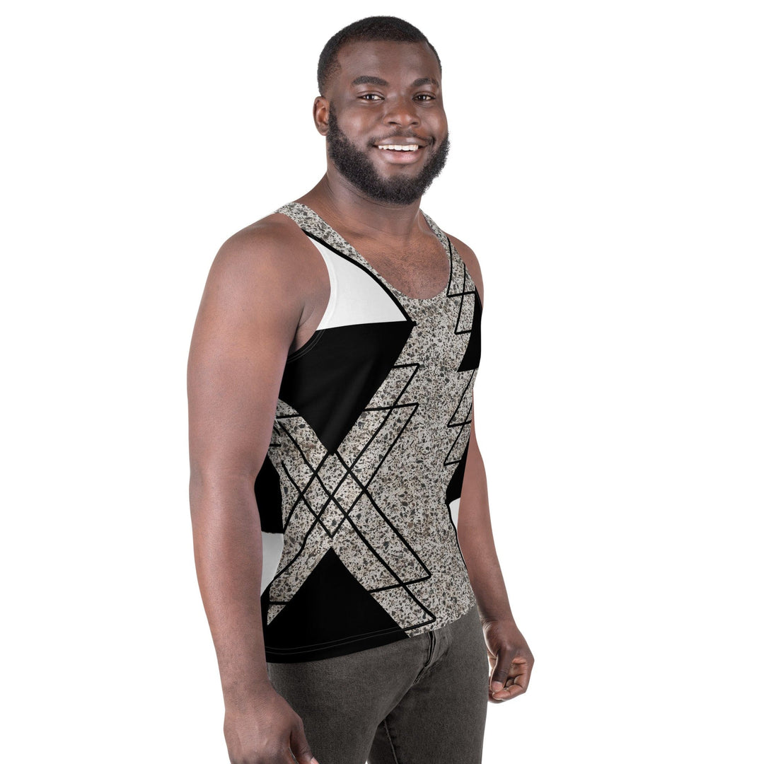 Mens Stretch Fit Tank Top Black And White Triangular Colorblock