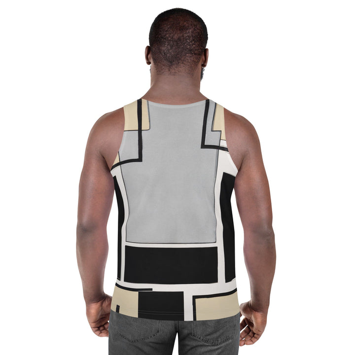 Mens Stretch Fit Tank Top Black Grey Abstract Pattern
