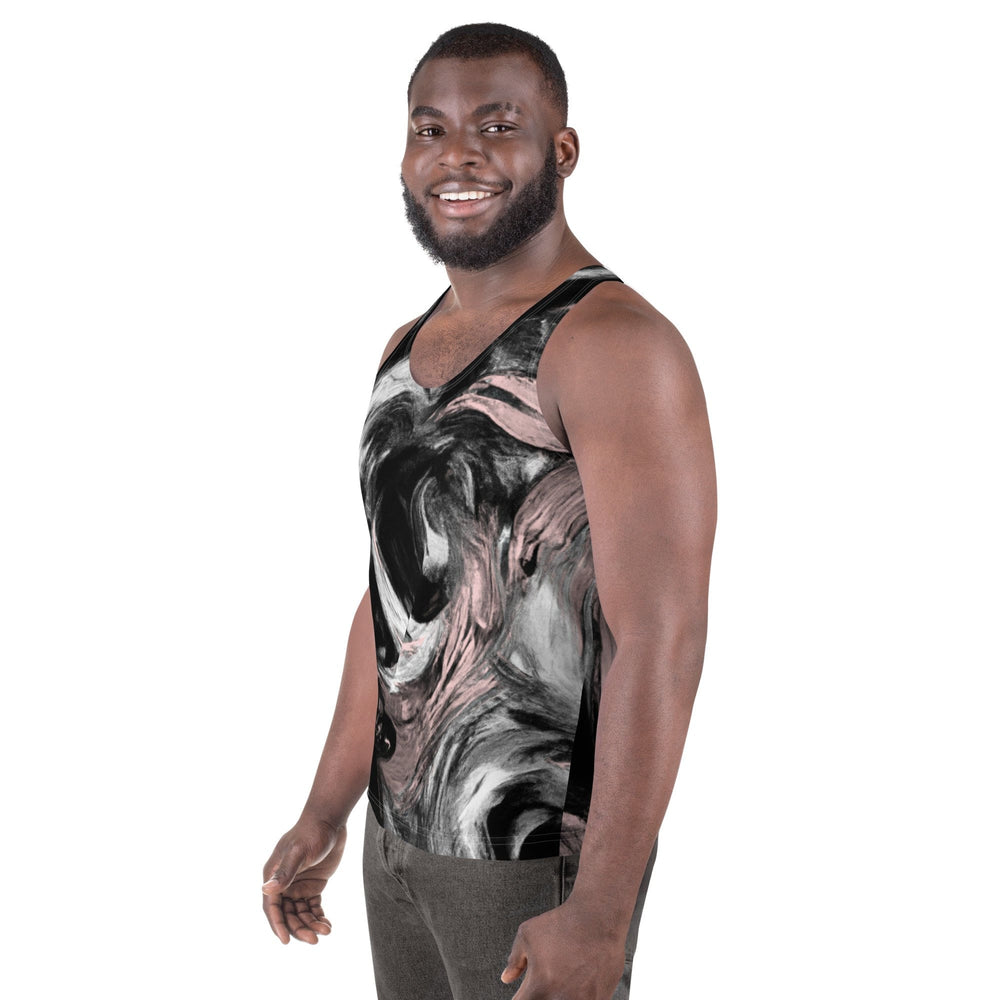 Mens Stretch Fit Tank Top Black Pink White Abstract Pattern
