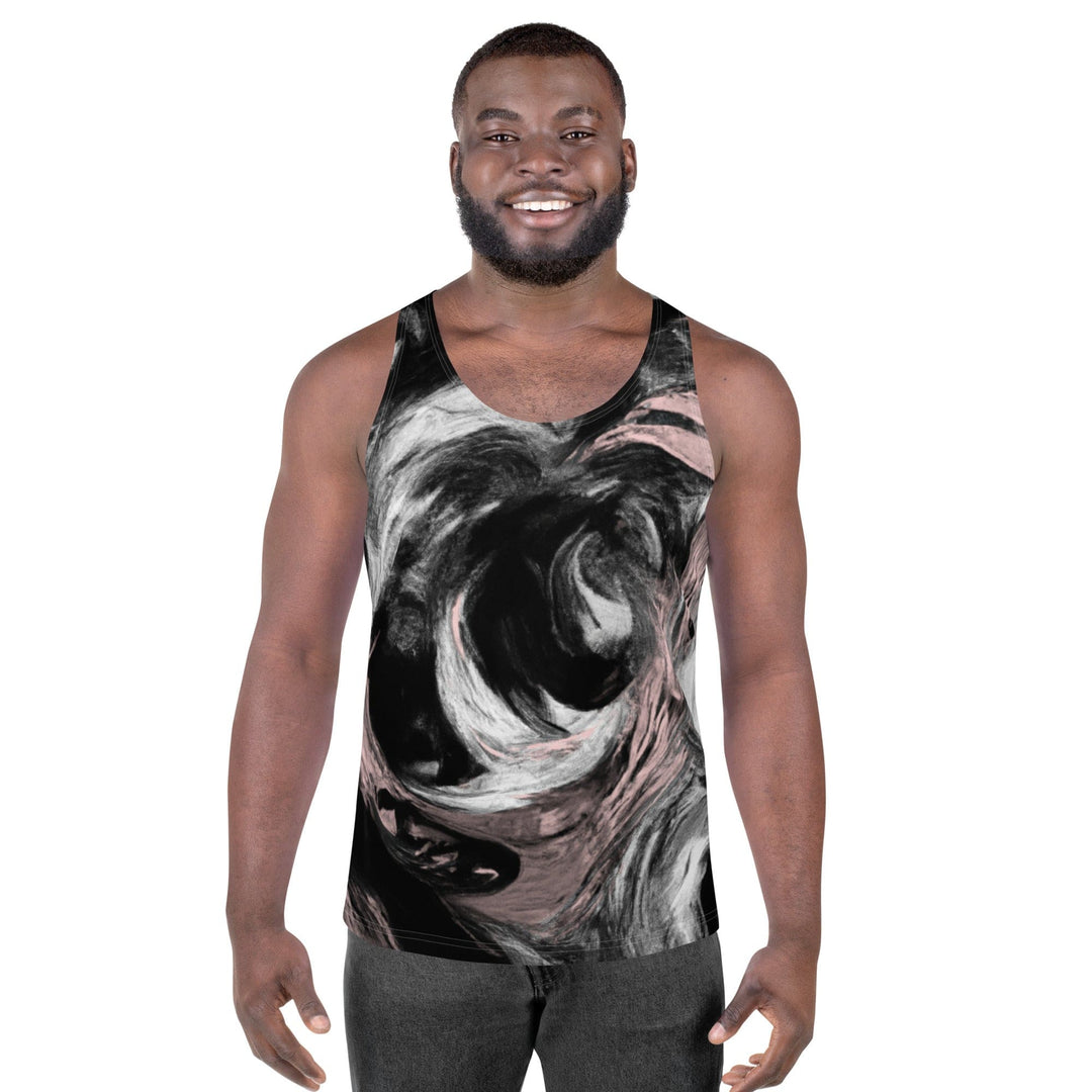 Mens Stretch Fit Tank Top Black Pink White Abstract Pattern