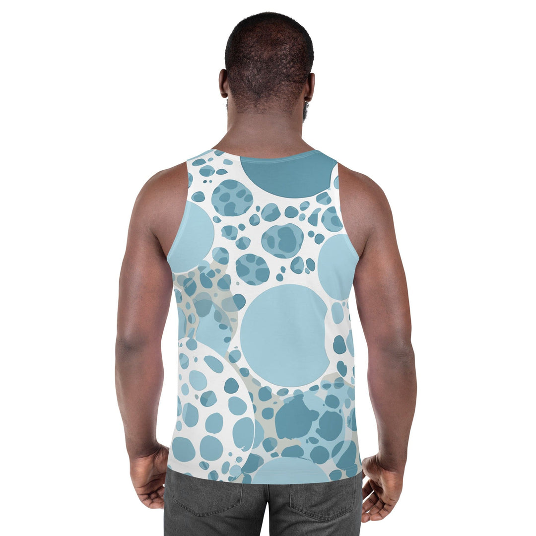 Mens Stretch Fit Tank Top Blue and White Circular Spotted - Mens | Tank Tops