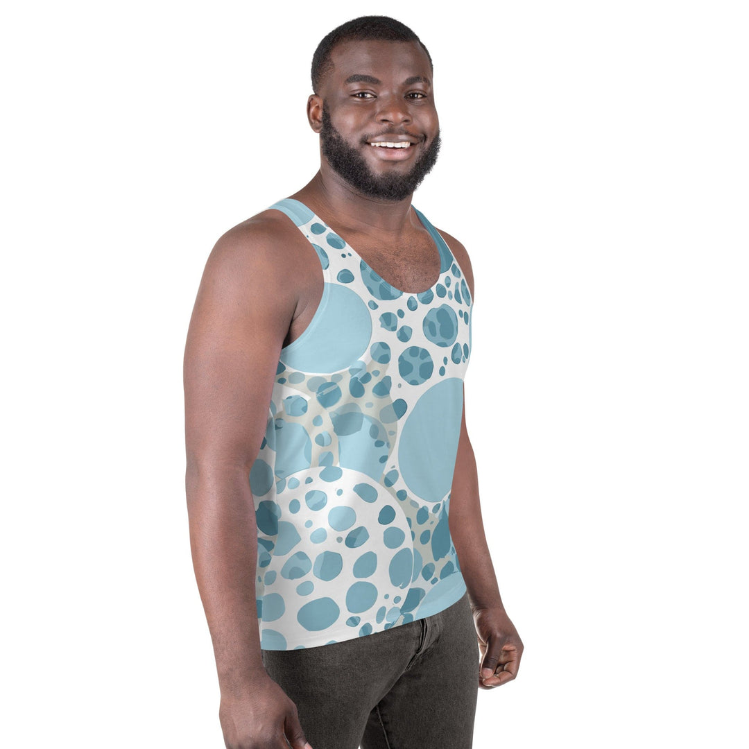 Mens Stretch Fit Tank Top Blue and White Circular Spotted - Mens | Tank Tops