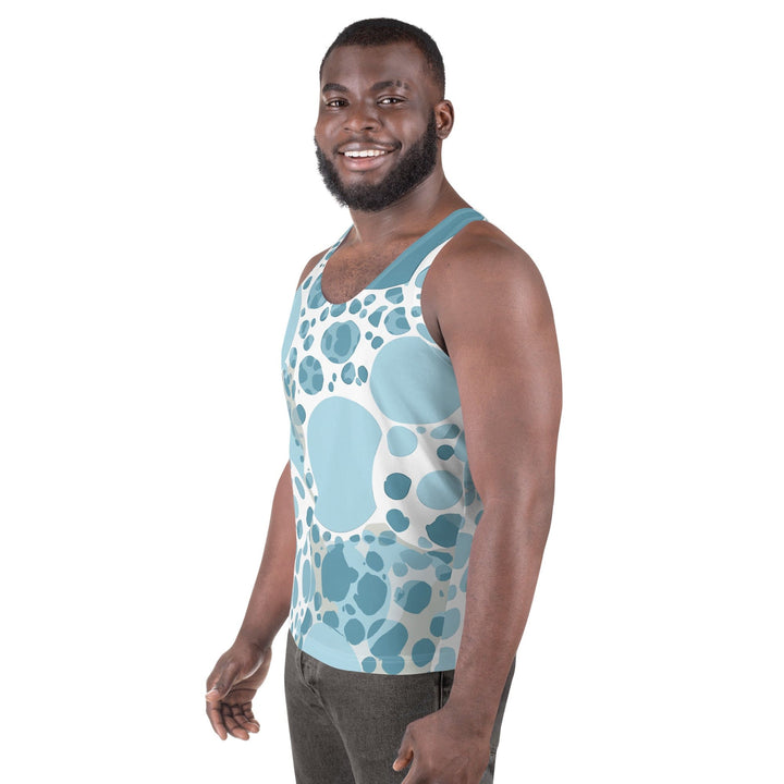 Mens Stretch Fit Tank Top Blue and White Circular Spotted - Mens | Tank Tops