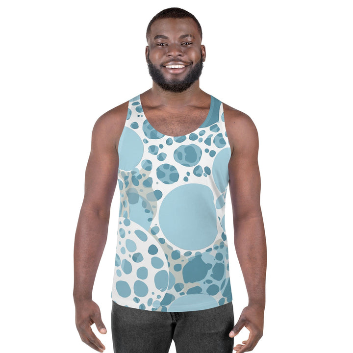 Mens Stretch Fit Tank Top Blue and White Circular Spotted - Mens | Tank Tops