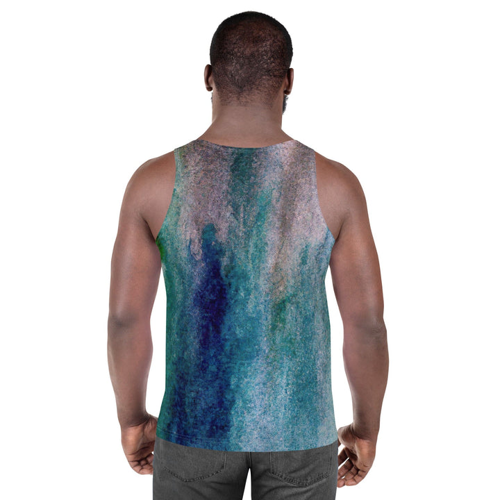 Mens Stretch Fit Tank Top Blue Hue Watercolor Abstract Print