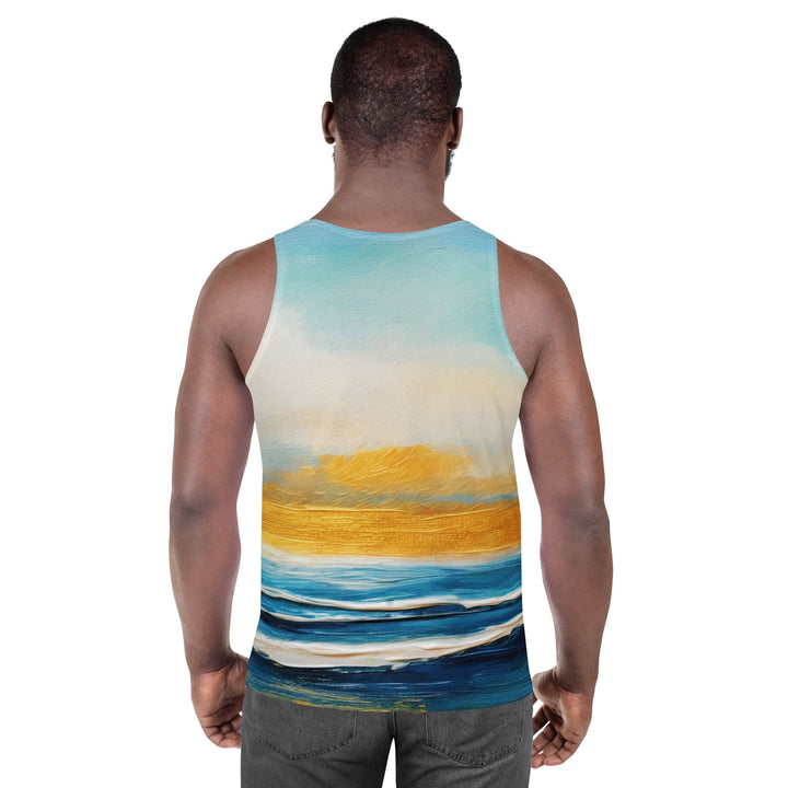 Mens Stretch Fit Tank Top Blue Ocean Golden Sunset Print 4