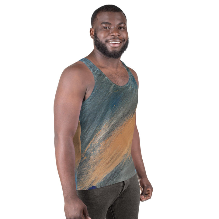 Mens Stretch Fit Tank Top Blue Orange Abstract Pattern