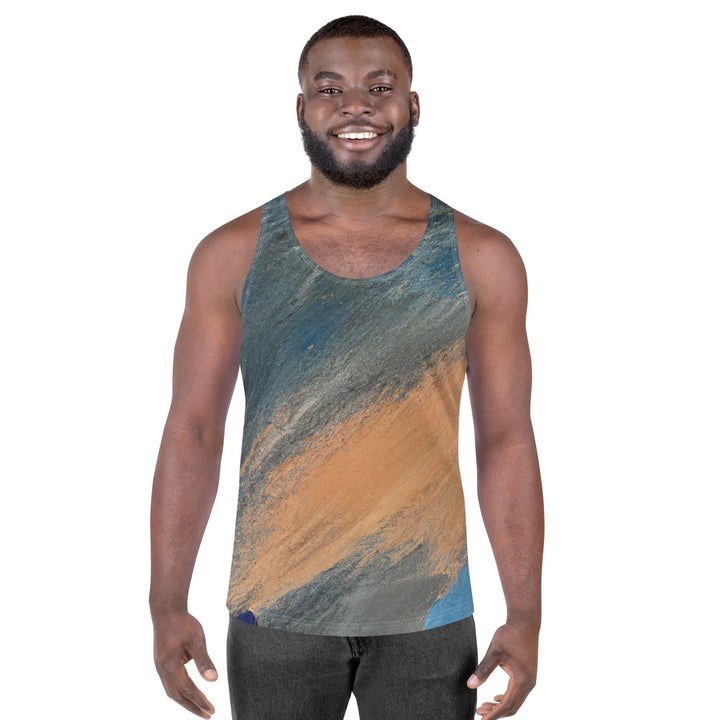Mens Stretch Fit Tank Top Blue Orange Abstract Pattern