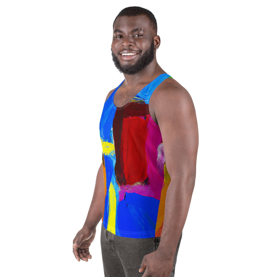 Mens Stretch Fit Tank Top Blue Red Abstract Pattern