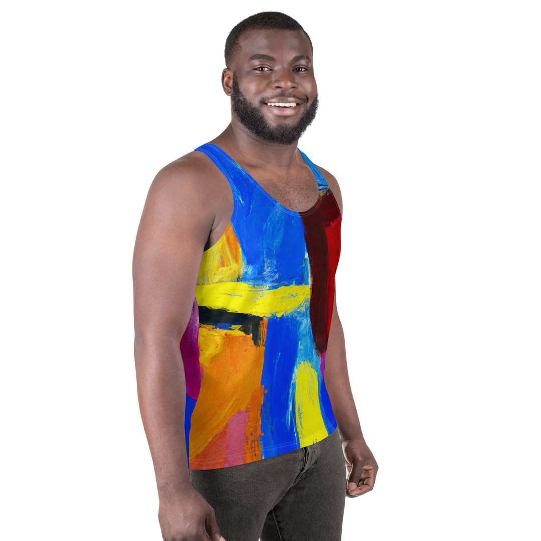 Mens Stretch Fit Tank Top Blue Red Abstract Pattern