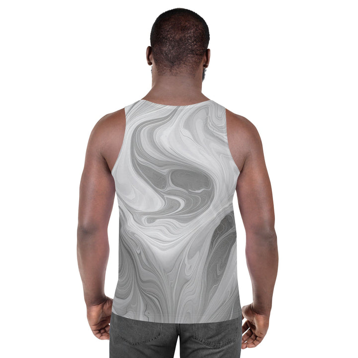 Mens Stretch Fit Tank Top Boho Marble Pattern White And Grey