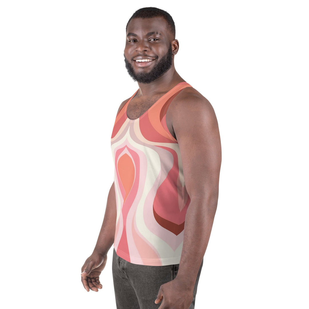 Mens Stretch Fit Tank Top Pink White Boho Swirl Lines - Mens | Tank Tops | AOP