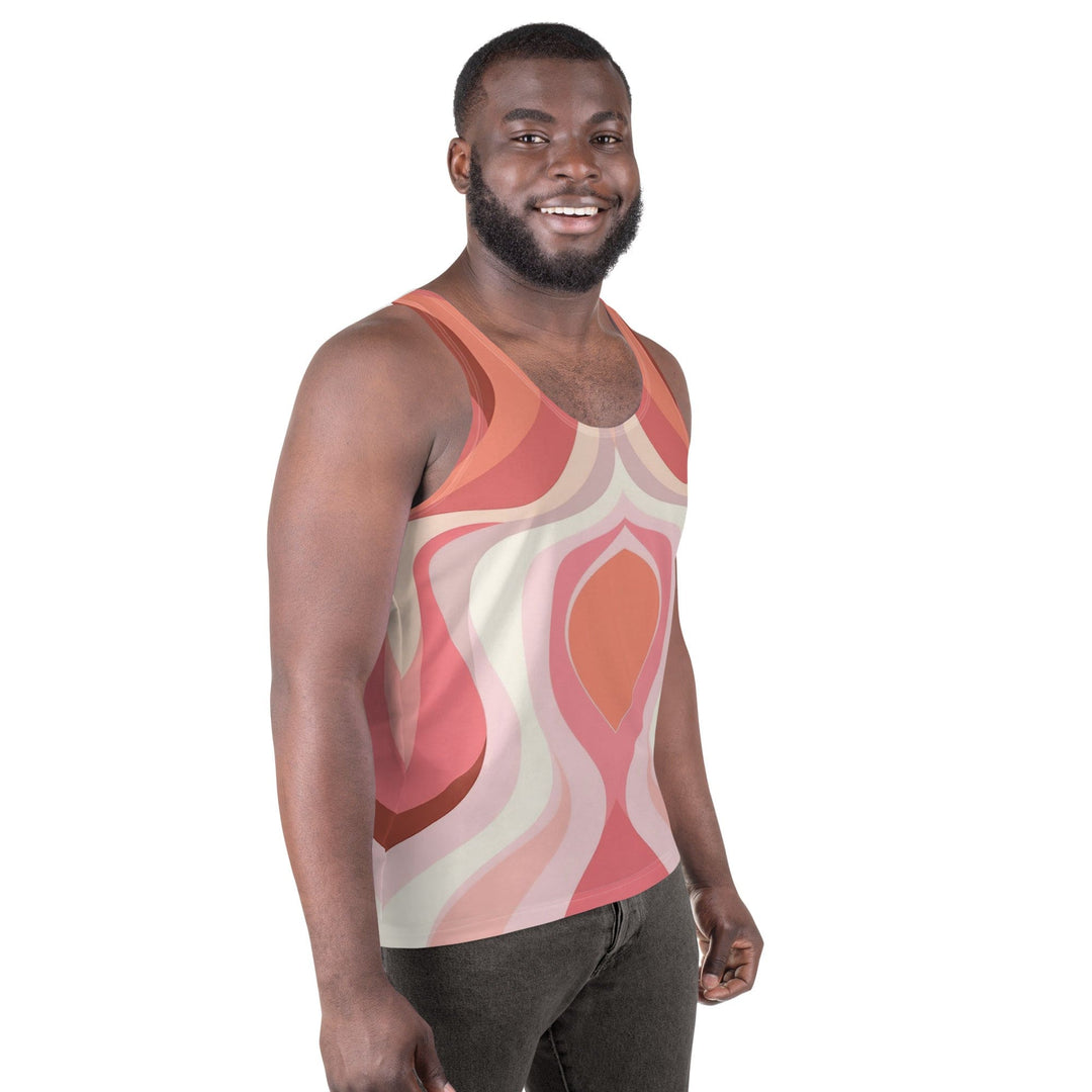 Mens Stretch Fit Tank Top Pink White Boho Swirl Lines - Mens | Tank Tops | AOP