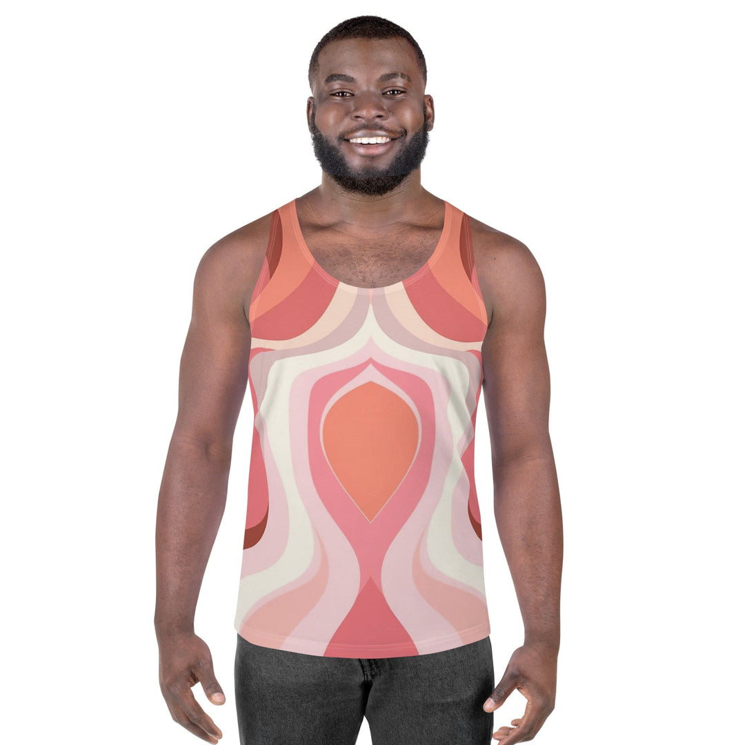 Mens Stretch Fit Tank Top Boho Pink And White Contemporary Art Lined