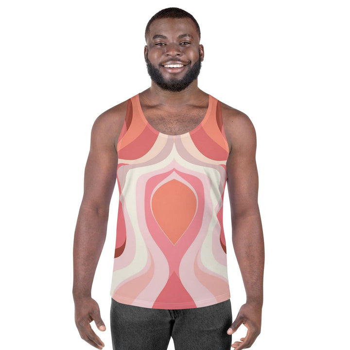 Mens Stretch Fit Tank Top Pink White Boho Swirl Lines - Mens | Tank Tops | AOP