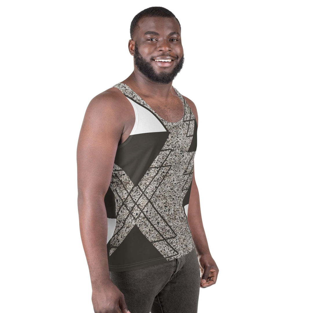 Mens Stretch Fit Tank Top Brown and White Triangular Colorblock - Mens | Tank