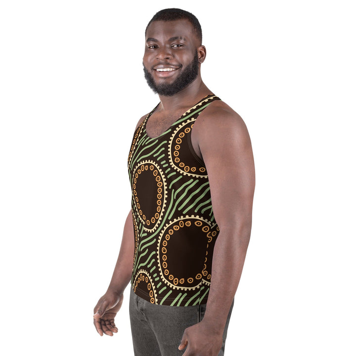 Mens Stretch Fit Tank Top Brown Green Geometric Lines - Mens | Tank Tops | AOP