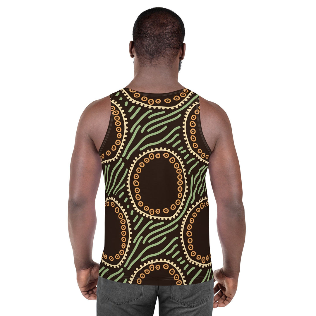 Mens Stretch Fit Tank Top Brown Green Geometric Lines - Mens | Tank Tops | AOP