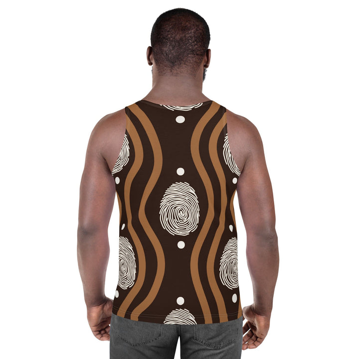 Mens Stretch Fit Tank Top Brown White Geometric Lines - Mens | Tank Tops | AOP