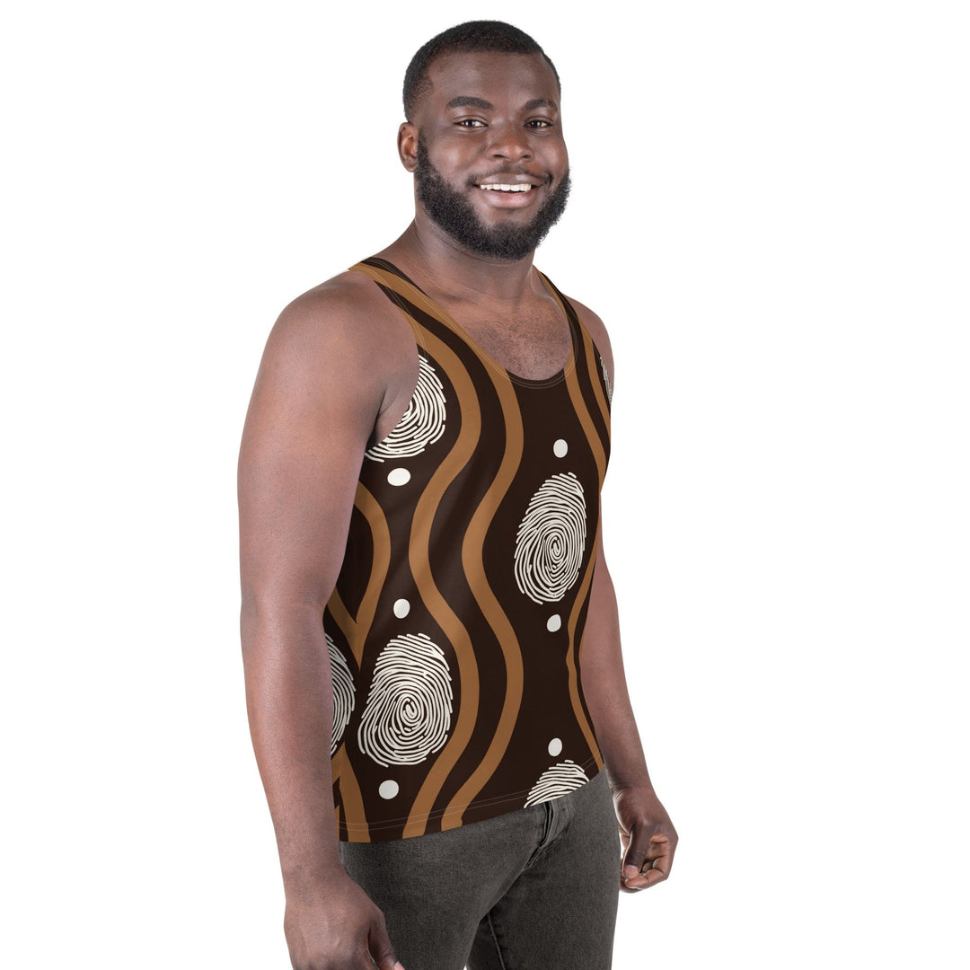 Mens Stretch Fit Tank Top Brown White Geometric Lines - Mens | Tank Tops | AOP