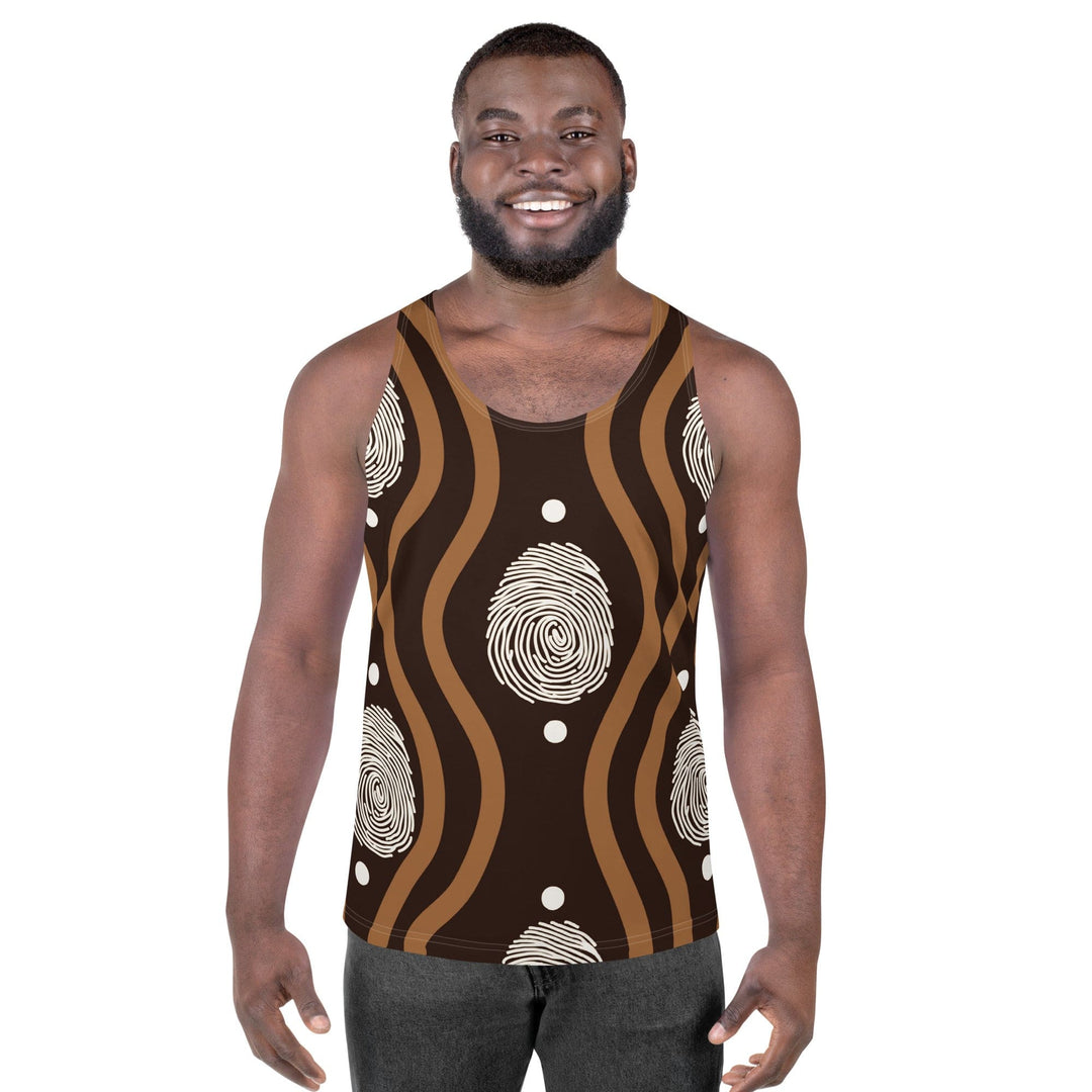 Mens Stretch Fit Tank Top Brown White Geometric Lines - Mens | Tank Tops | AOP