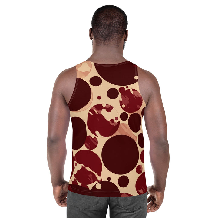 Mens Stretch Fit Tank Top Burgundy Beige Circular Print - Mens | Tank Tops | AOP