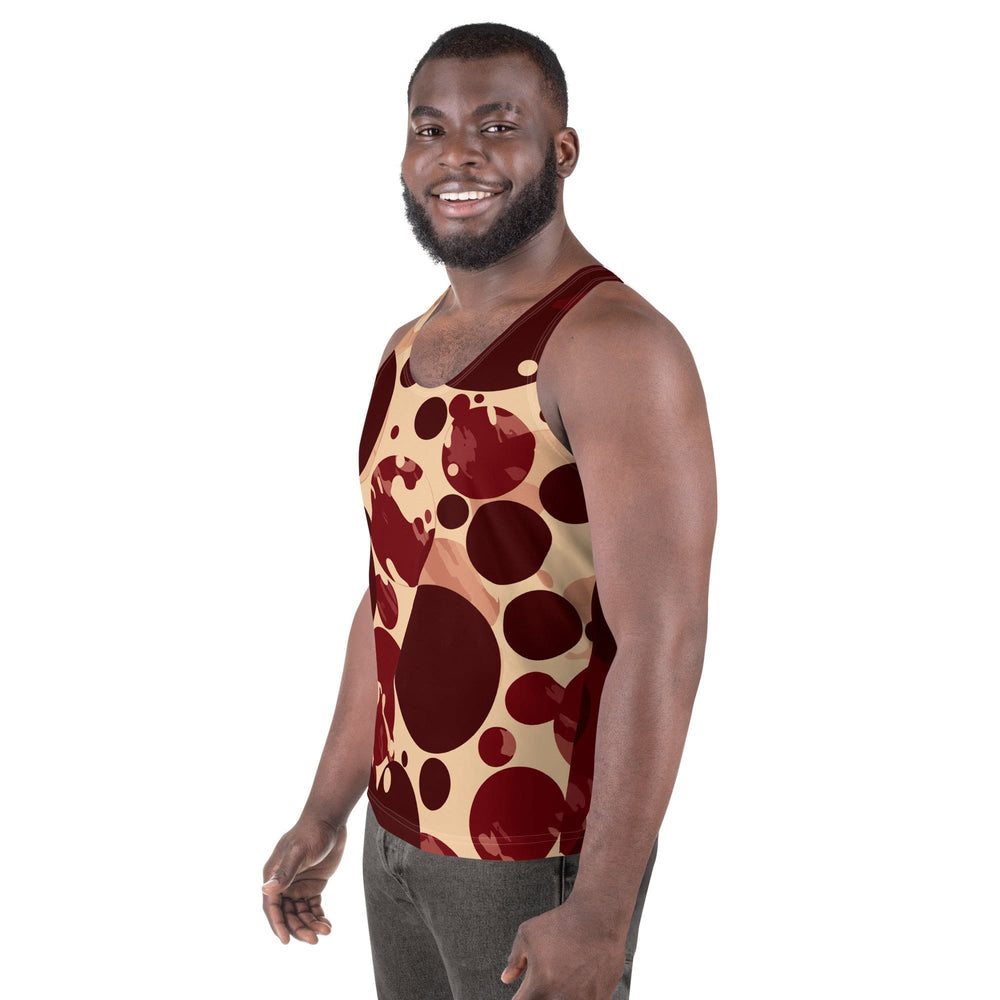 Mens Stretch Fit Tank Top Burgundy And Beige Circular Spotted