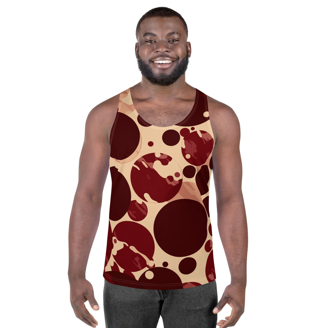 Mens Stretch Fit Tank Top Burgundy And Beige Circular Spotted