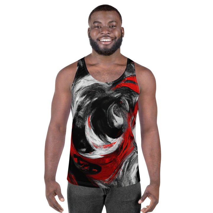 Mens Stretch Fit Tank Top Decorative Black Red White Abstract
