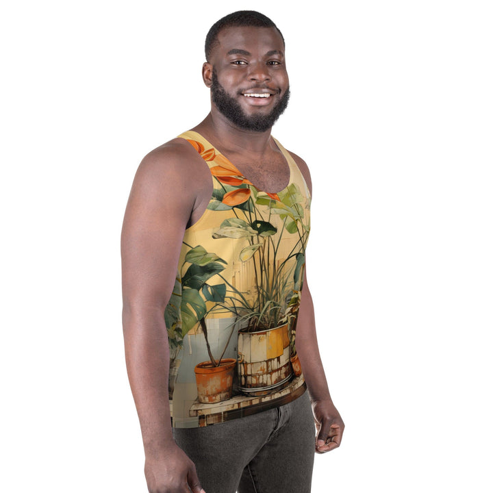 Mens Stretch Fit Tank Top Earthy Rustic Potted Plants Print - Mens | Tank Tops