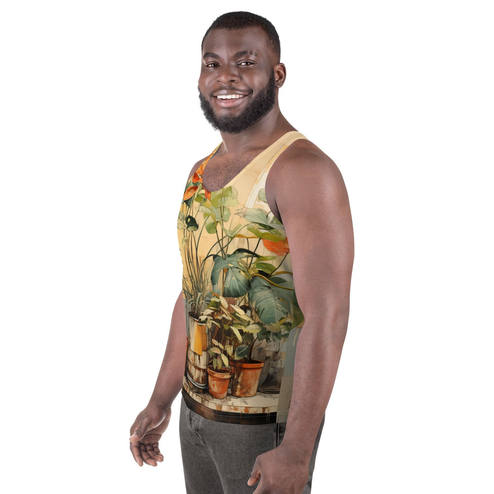 Mens Stretch Fit Tank Top Earthy Rustic Potted Plants Print