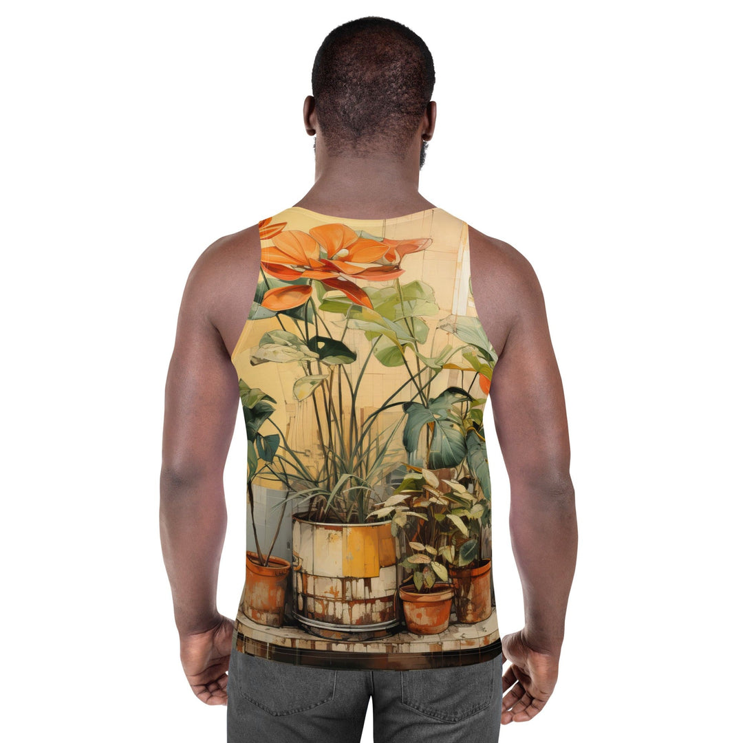 Mens Stretch Fit Tank Top Earthy Rustic Potted Plants Print - Mens | Tank Tops