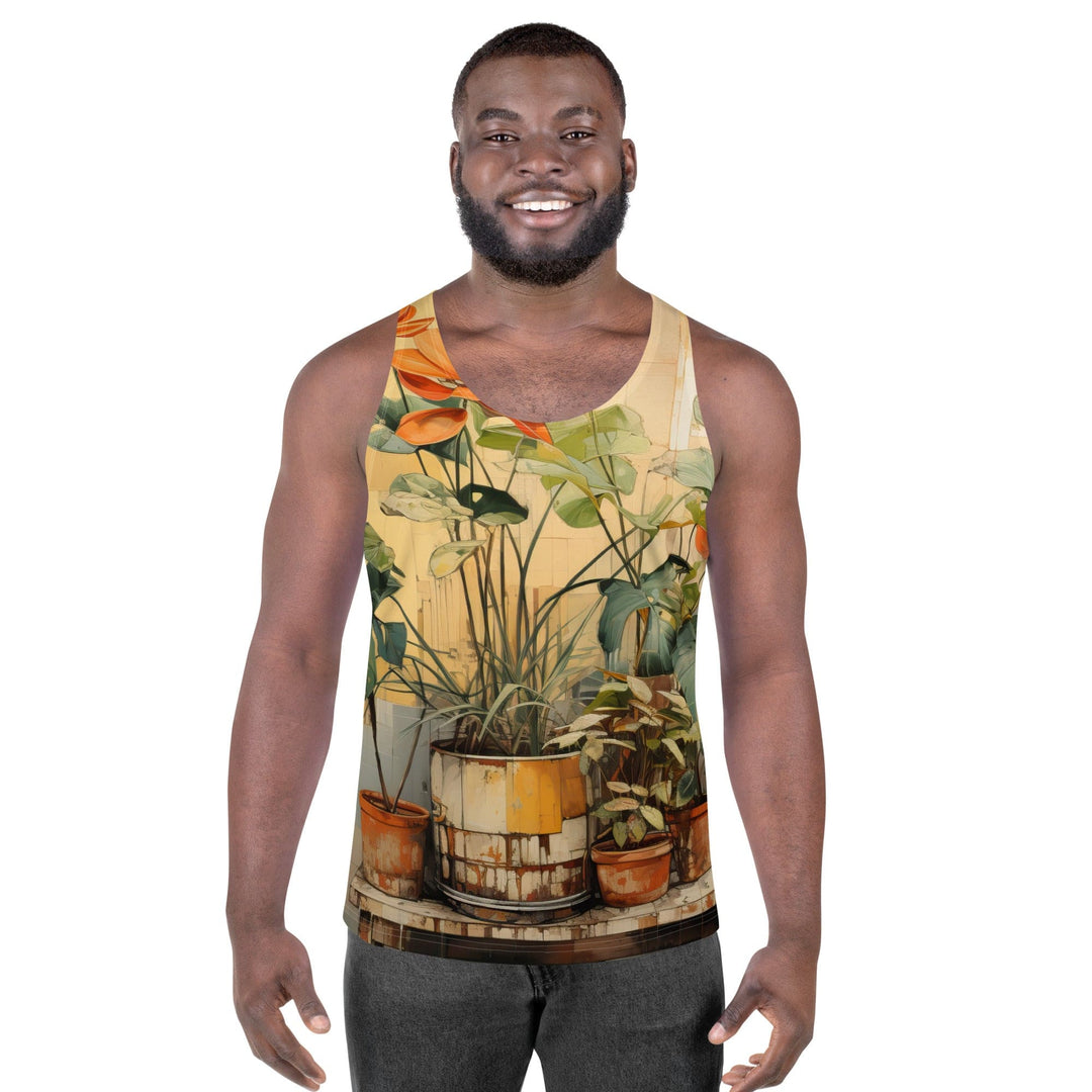 Mens Stretch Fit Tank Top Earthy Rustic Potted Plants Print