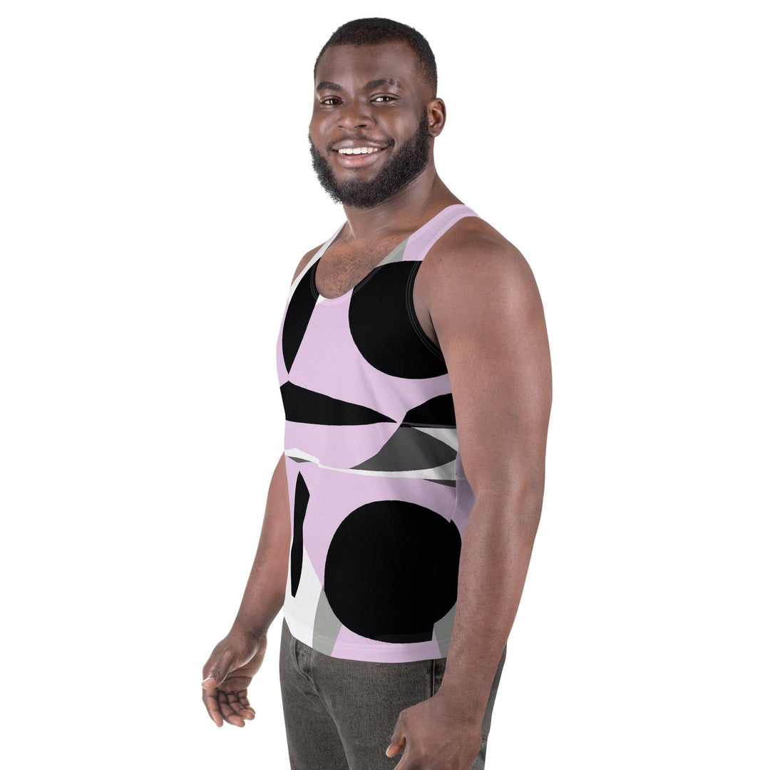 Mens Stretch Fit Tank Top - Geometric Lavender and Black Pattern - Mens/Tank