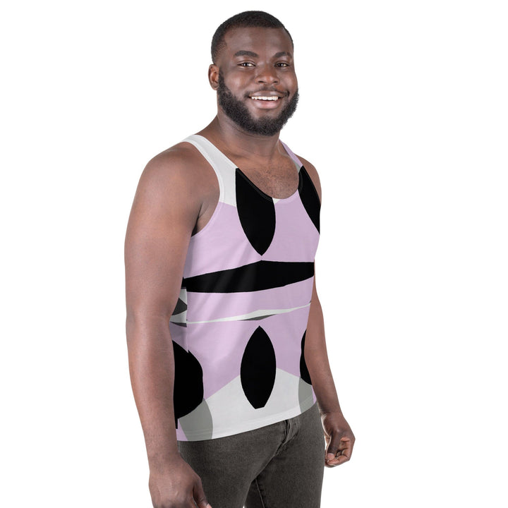 Mens Stretch Fit Tank Top - Geometric Lavender and Black Pattern - Mens/Tank